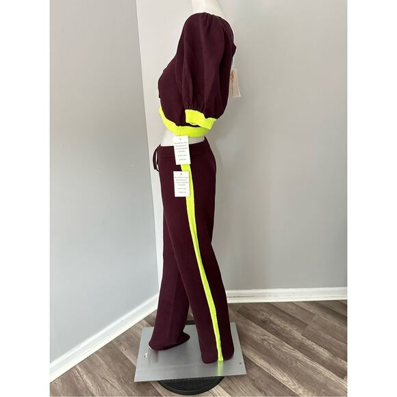 NWT For Love & Lemons Cropped Top And Sweatpant 2Piece Set Burgundy Large - Picture 4 of 9